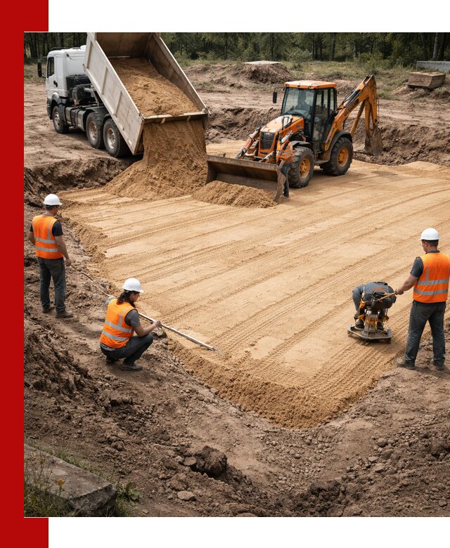 Устройство песчаной подушки для фундаментов и дорог в Нальчике